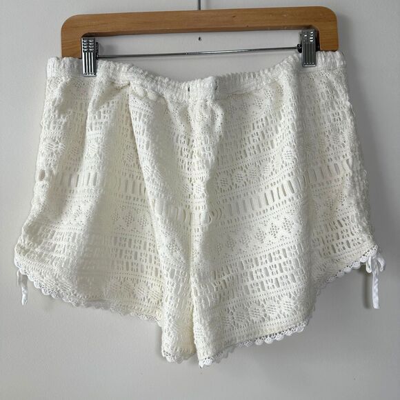 Kendall & Kylie Lace Side Cinch Soft Shorts Size Large Off White Boho Festival - Picture 2 of 5